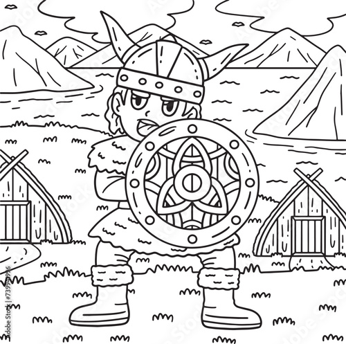 Viking with a Shield Coloring Page for Kids