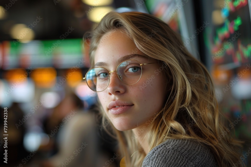 Woman Wearing Glasses Looking Into Distance Woman Wearing Glasses Looking Into Distance