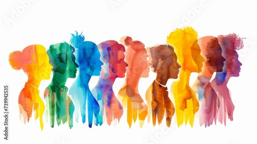 Colorful Silhouettes of Diversity - Watercolor profiles of diverse people blending into one another