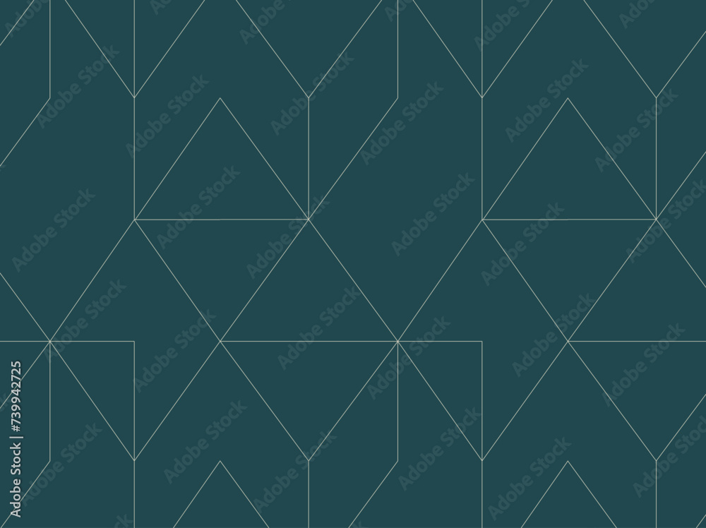 Art deco triangle seamless vintage pattern drawing on turquoise background.