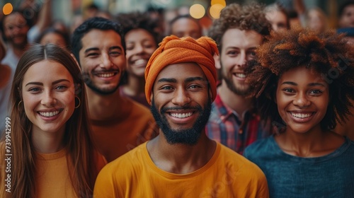 diverse group of humans with happy face photo