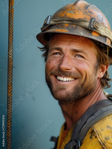 smiling or laughing construction worker, Rich expressions and postures