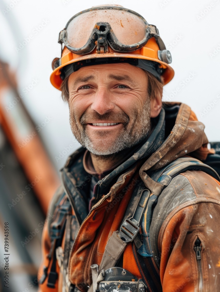 smiling or laughing construction worker, Rich expressions and postures smiling or laughing construction worker, Rich expressions and postures