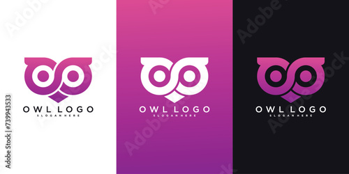 Simple owl head logo design vector with unique gradient. Premium Vector