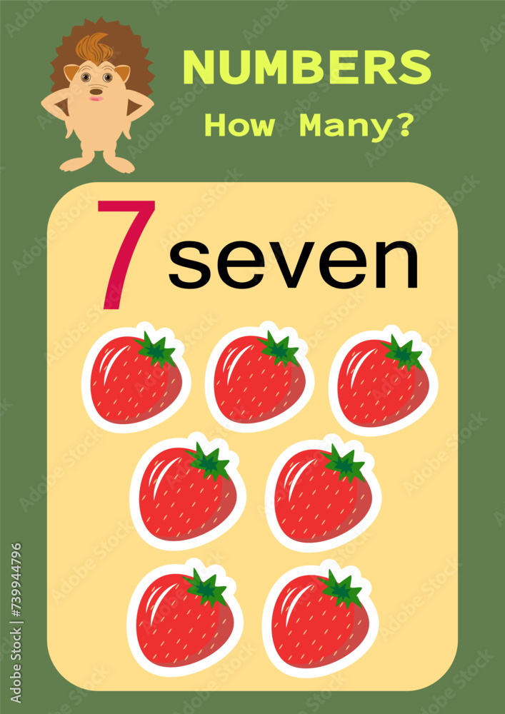 Numbers.Digital card with the image of fruits. Counting game for children. Mathematics worksheet for preschoolers. Numbers.Digital card with the image of fruits. Counting game for children. Mathematics worksheet for preschoolers.