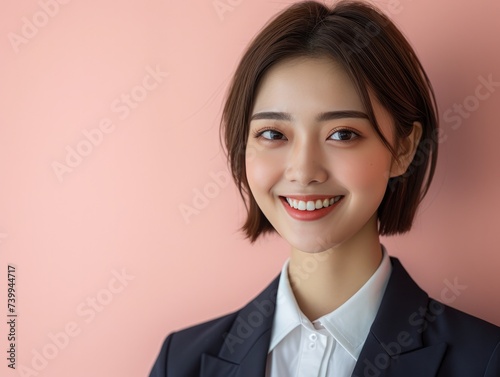 happy smiling or laughing Asian female office worker