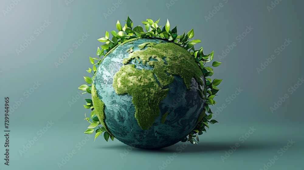 3D Earth Globe Covered in Greenery and Leaves 3D Earth Globe Covered in Greenery and Leaves