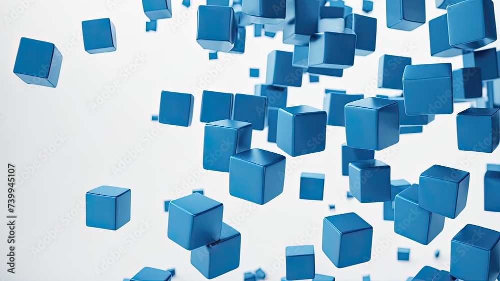 Dynamic blue cubes suspended in mid-air create an abstract 3D visual dance Dynamic blue cubes suspended in mid-air create an abstract 3D visual dance