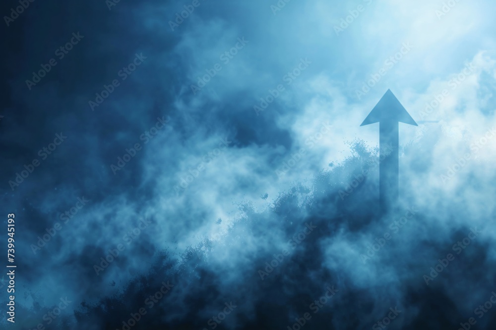 Rising trends viewed in perspective cut through a misty dark blue ambiance symbolizing hope and growth amid economic ambiguity Rising trends viewed in perspective cut through a misty dark blue ambiance symbolizing hope and growth amid economic ambiguity