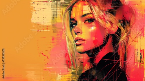 Abstract portrait of fashionable blonde woman. AI generated image.