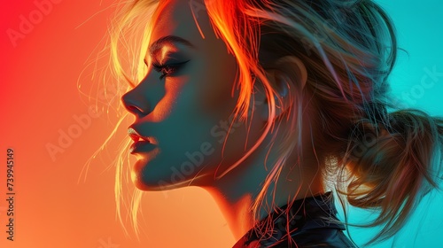 Abstract portrait of fashionable blonde woman. AI generated image.
