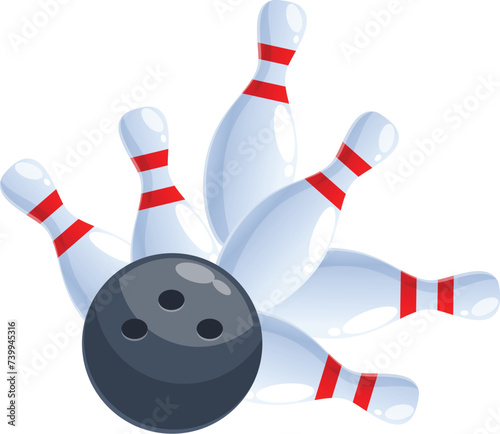 Ball on skittles icon cartoon vector. Sport alley. Tournament equipment