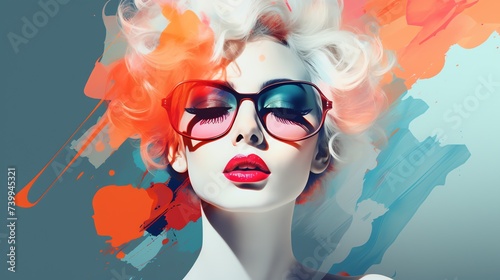 Abstract portrait of fashionable blonde woman. AI generated image.