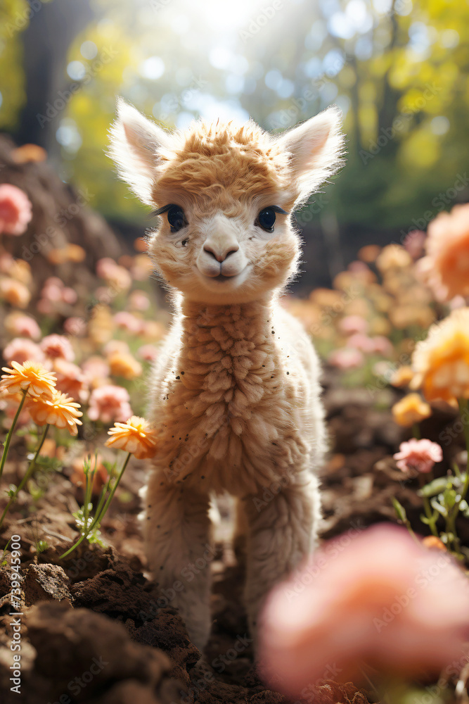 baby Alpaca is playing in a jungle. baby Alpaca is playing in a jungle.