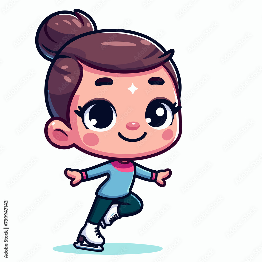 Cartoon figure skater character, flat colors Cartoon figure skater character, flat colors