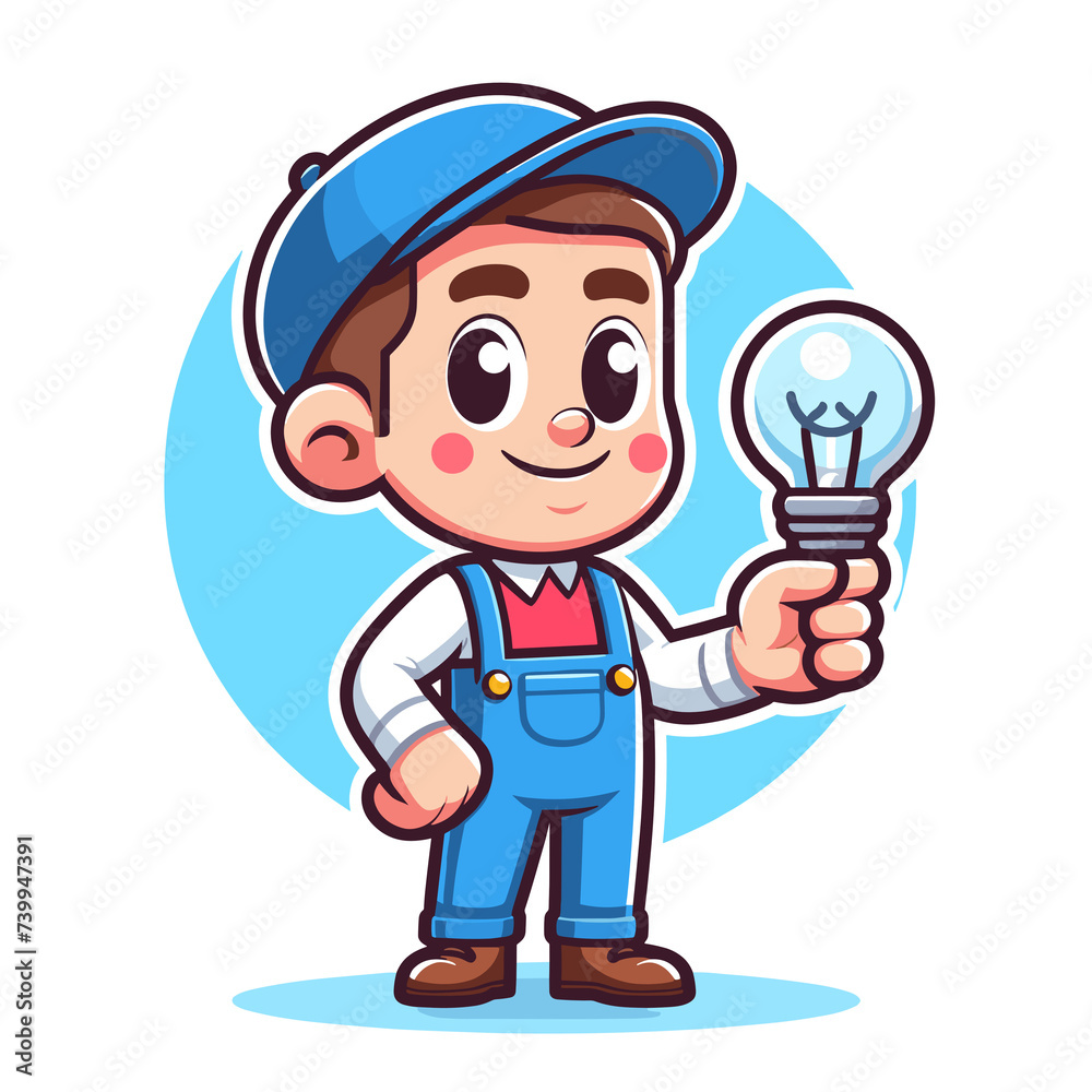 Cartoon character electrician, flat colors
