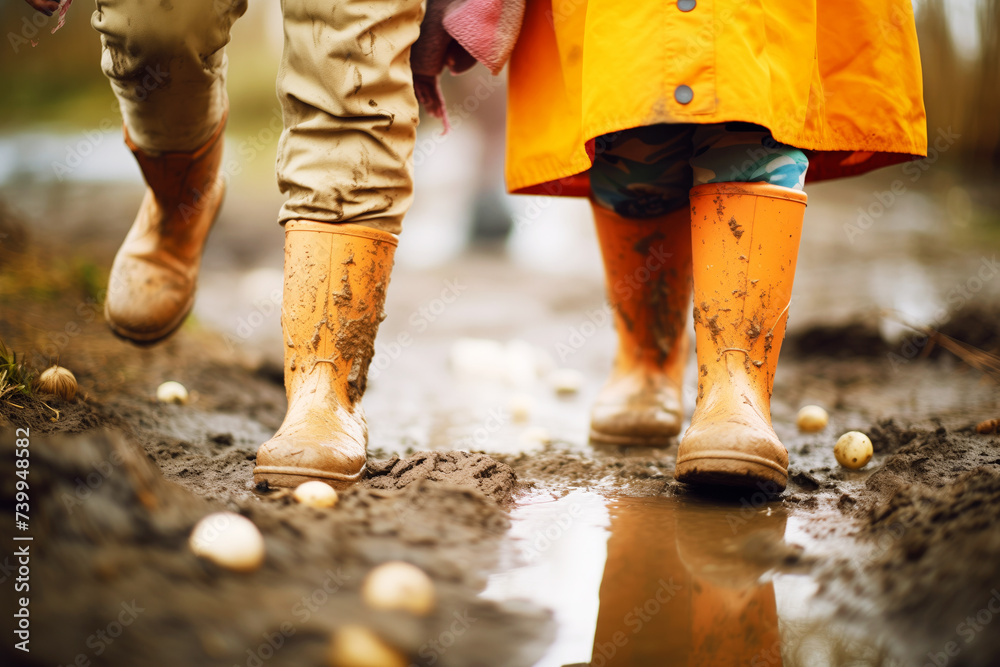feet in rubber boots walking through mud feet in rubber boots walking through mud
