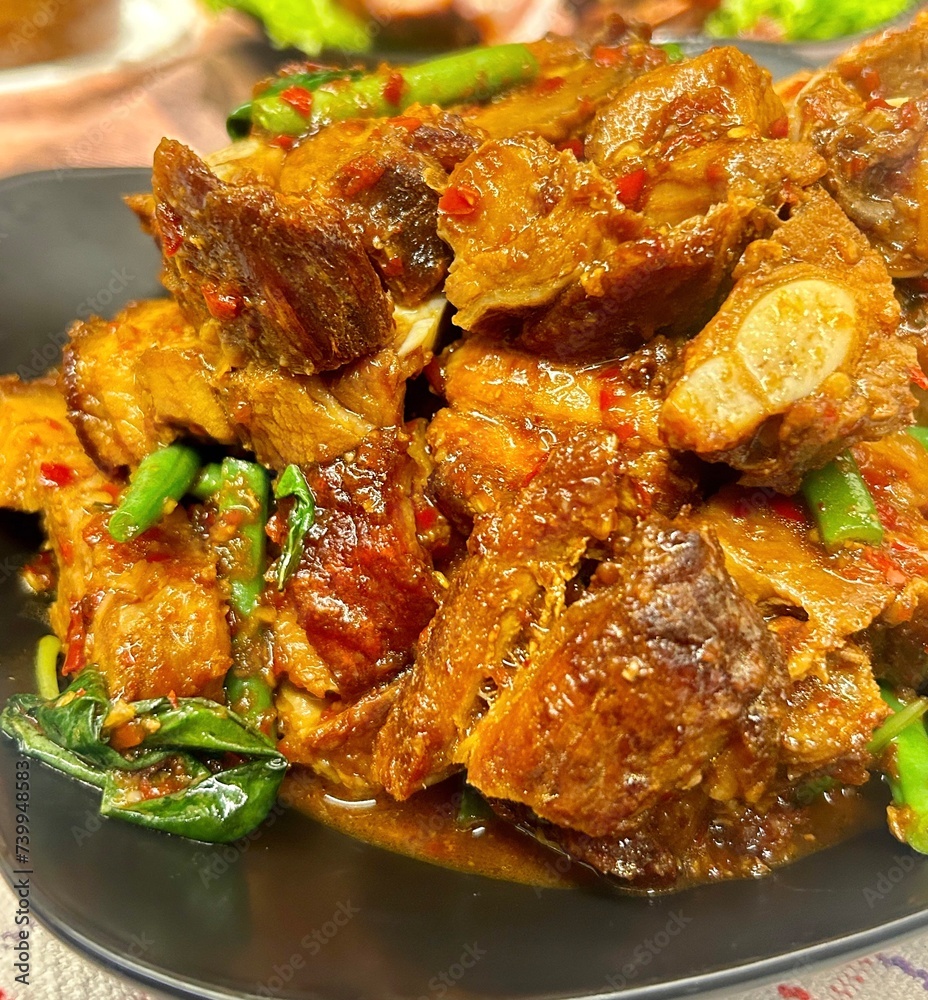 Thai food: Stir-fried crispy pork with curry paste Thai food: Stir-fried crispy pork with curry paste