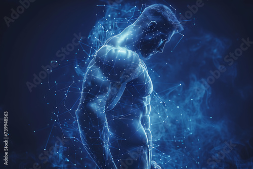 Strongman athlete. Digital wireframe polygon illustration. technology of lines and points 