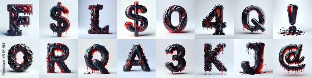 Fototapeta premium Obsidian and Red glass 3D Lettering Typeface. AI generated illustration