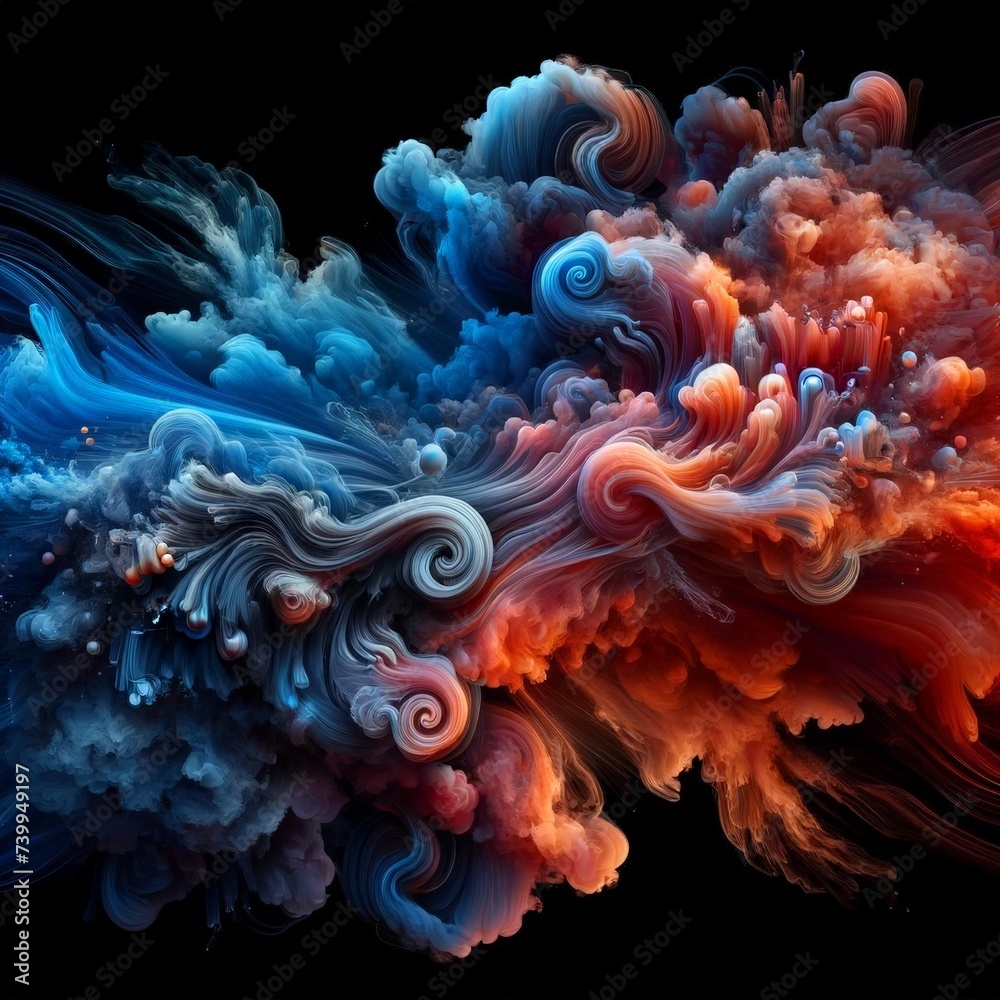 Abstract Blue and Red-Orange Smoke Wave Abstract Blue and Red-Orange Smoke Wave