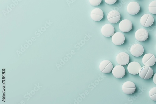 Assorted pharmaceutical medicine pills, tablets and capsules over background