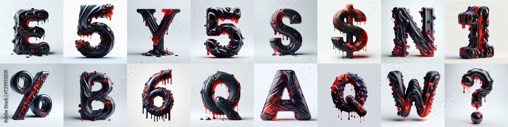 Fototapeta premium Obsidian and Red glass 3D Lettering Typeface. AI generated illustration