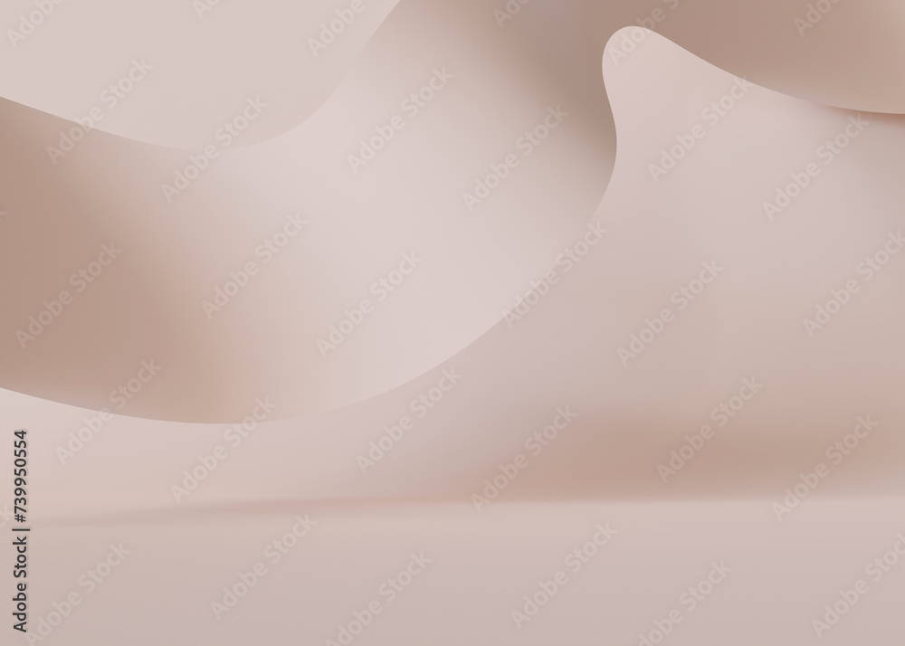 Empty scene with soft, abstract wave. Neutral, beige background. Template for product, cosmetic presentation. Mock up. Backdrop with empty, copy space. Display, showcase. 3D. Empty scene with soft, abstract wave. Neutral, beige background. Template for product, cosmetic presentation. Mock up. Backdrop with empty, copy space. Display, showcase. 3D.
