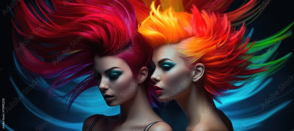 Obraz premium Two young women in a glamorous look with stylish make up