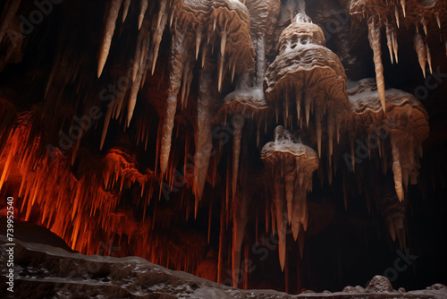 Stalactites and stalagmites in the cave photo
