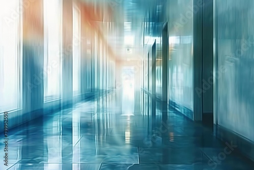 Modern interior corridor in business building embodying futuristic architectural design welllit space offering perspective and motion perfect for urban office environments transportation hubs