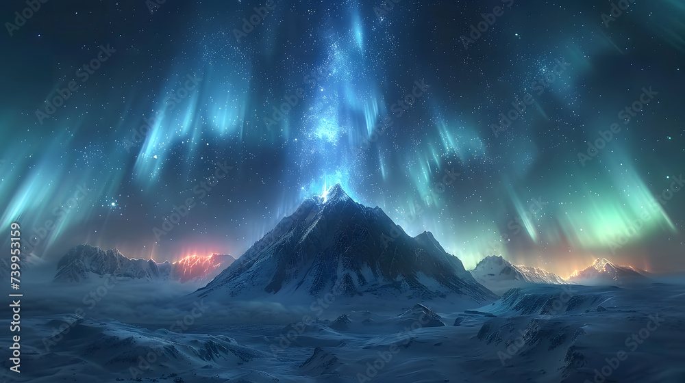 Enchanting Aurora Borealis over an Icelandic Mountains. Generative AI