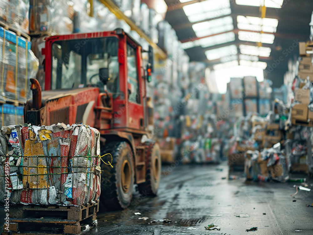Fototapeta premium Modern recycling operations turning waste back into valuable resources
