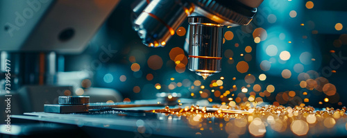 Microscope view in a pharmaceutical lab close up on the future of medicine