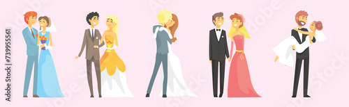 Wedding Couple Man and Woman Character Standing Vector Set