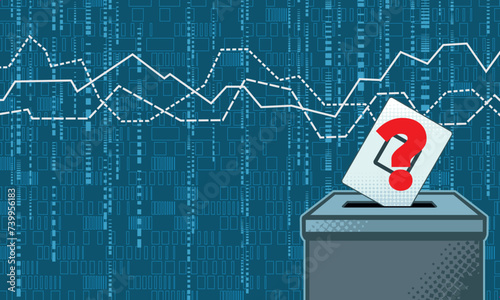 election ballot boxes with question mark and data poll graph lines for poll tracker concept background