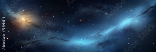 Blue Nebula and stars in night sky web banner. Space background