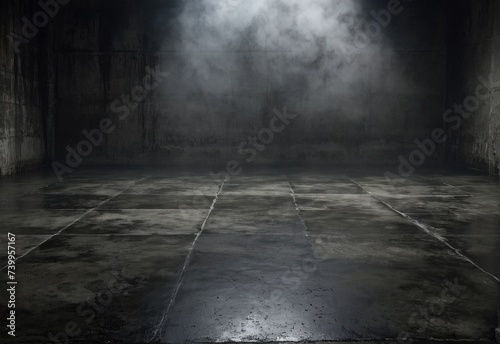 Mysterious Dark Mist over Concrete Floor