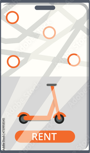 Phone scooter rent icon cartoon vector. Online app. Traffic row