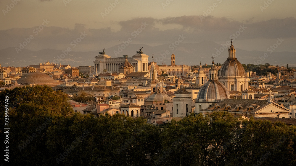 Aerial view of a sunset in Rome, Italy