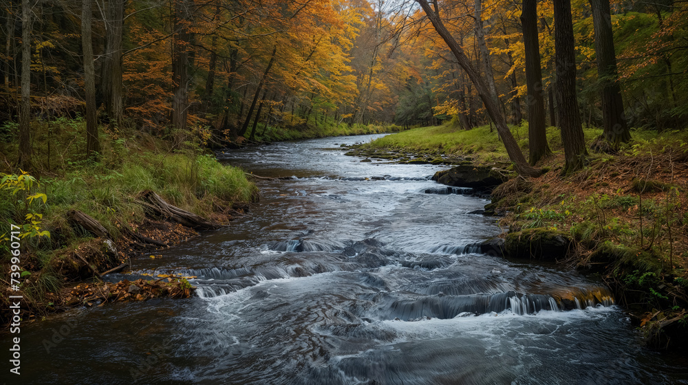 Serene stream in an autumn forest.