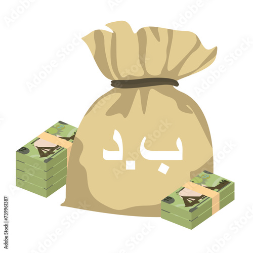 Bahraini Dinar Vector Illustration. Bahrain money set bundle banknotes. Money bag 10 BHD. Flat style. Isolated on white background. Simple minimal design. photo