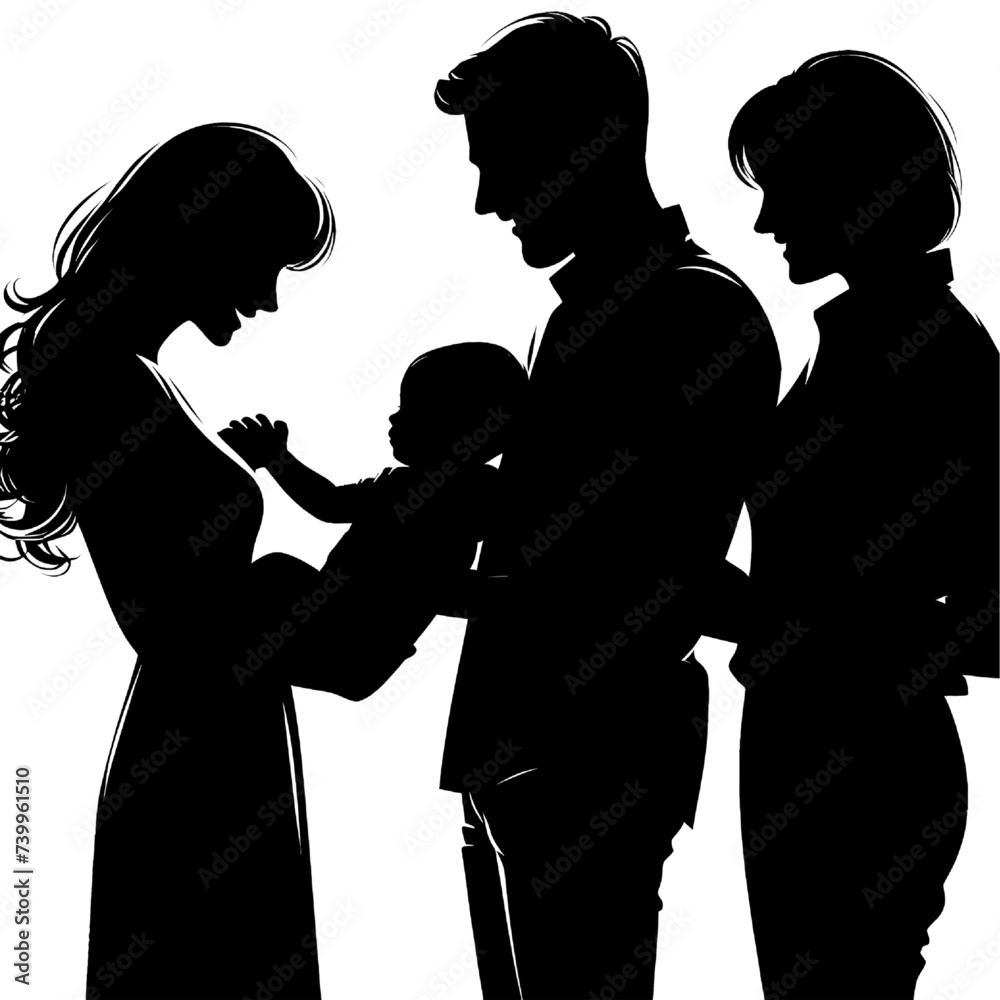 Family silhouettes, Happy family silhouette set isolated on white background.