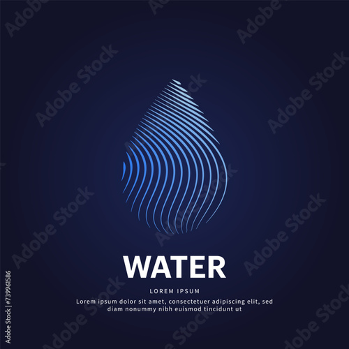 Water drop shape with creative line art structure. Vector logo water droplet color silhouette on a dark background. EPS 10