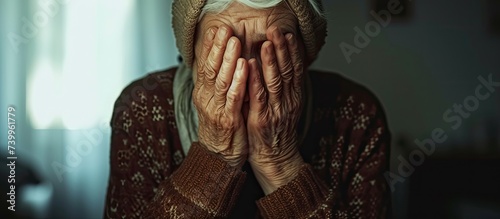 A distressed elderly woman in her 60s covers her face with her hands, expressing despair and grief upon receiving distressing health news.