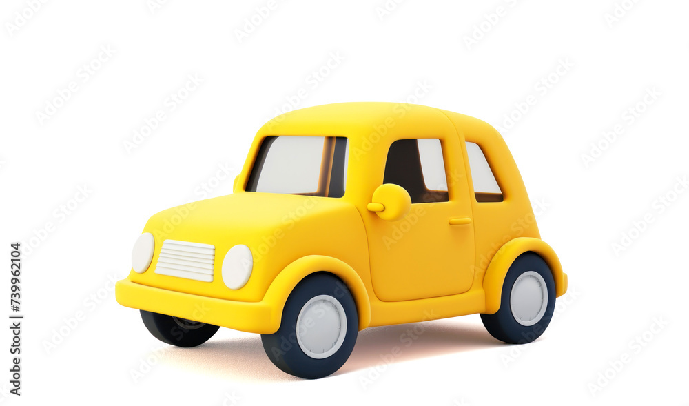 Yellow car, toy car, representing various types of automobiles including vintage and classic models. isolate on white background. with clipping path