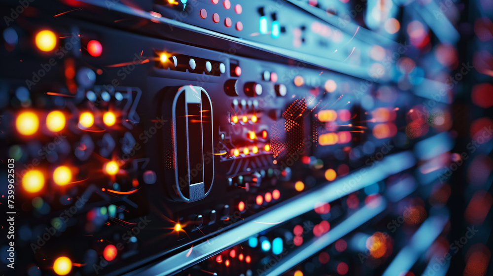 Obraz premium Data center and network devices in high performance operation