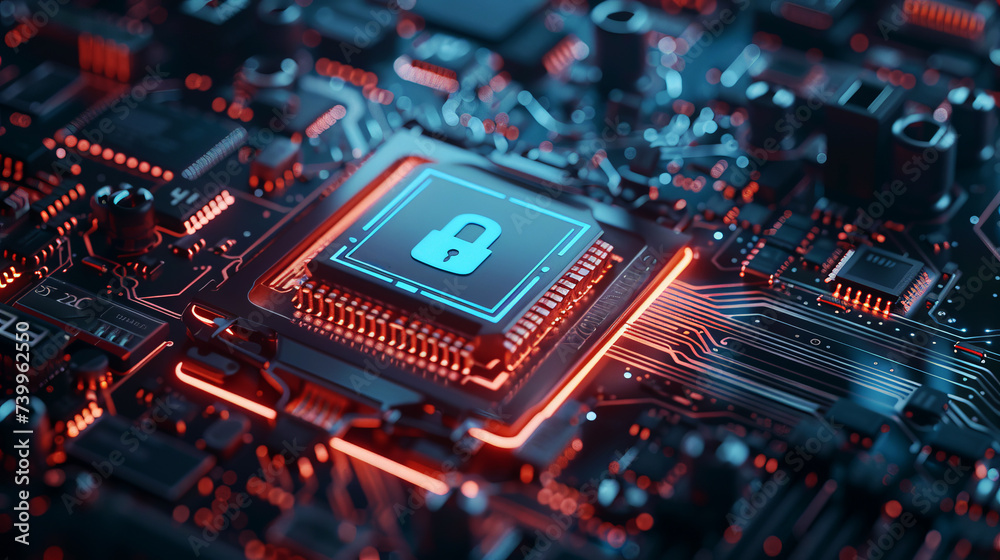 secure connection or cybersecurity service concept of compute motherboard closeup secure connection or cybersecurity service concept of compute motherboard closeup