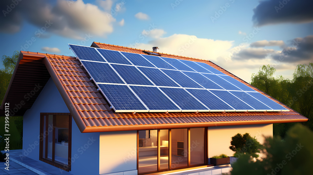 Fototapeta premium Solar panels and blue sky, photovoltaic background