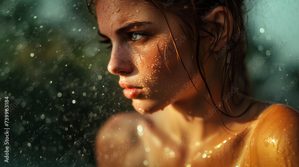 Beautiful woman with wet skin. 